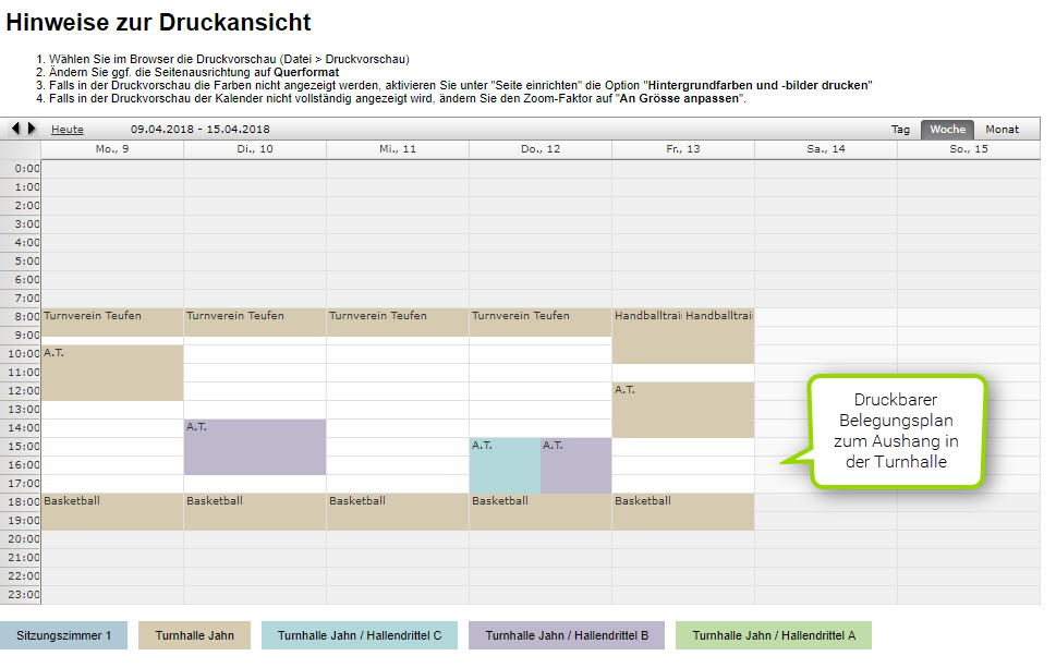 Belegungsplan zum Aushang